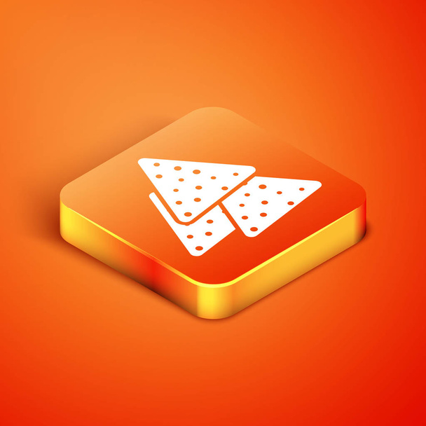 Isometryczna ikona Nachos na pomarańczowym tle. Tortilla chipsy lub tortille nachos. Tradycyjne meksykańskie fast foody. Ilustracja wektora - Wektor, obraz