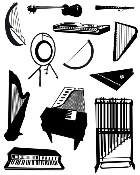 Collection of silhouettes of ancient musical instruments - Vector, Image