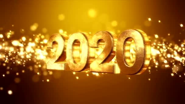 Video animation of christmas golden light shine particles bokeh over golden background and the numbers 2020 - represents the new year - vacation concept - Footage, Video
