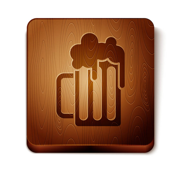 Ícone de caneca de cerveja de madeira marrom isolado no fundo branco. Botão quadrado de madeira. Ilustração vetorial
 - Vetor, Imagem