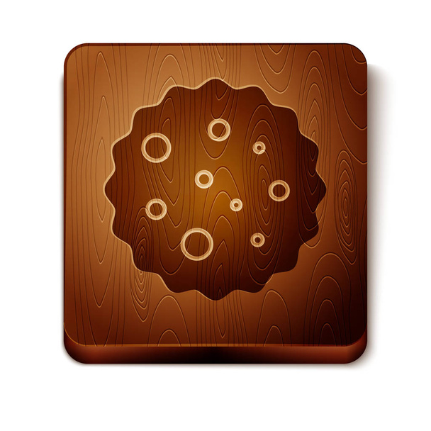 Brązowy Cookie lub herbatnik z ikoną czekolady izolowane na białym tle. Drewniany kwadratowy przycisk. Ilustracja wektora - Wektor, obraz