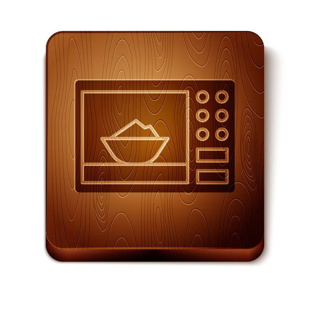 Icono horno Microondas marrón aislado sobre fondo blanco. Icono de electrodomésticos. Botón cuadrado de madera. Ilustración vectorial
 - Vector, imagen