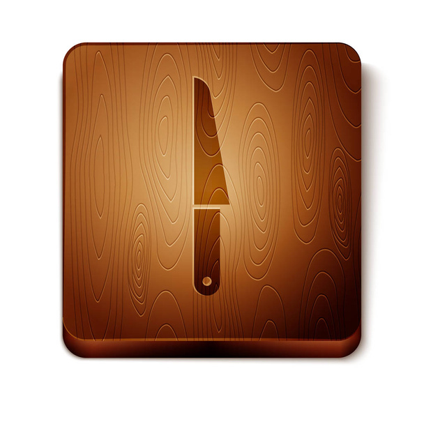 白い背景に隔離された茶色のナイフアイコン。カトラリー記号。木製の正方形のボタン。ベクトルイラストレーション - ベクター画像
