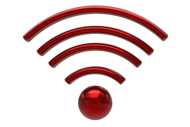 Beyaz arka planda kırmızı işaret kablosuz ağ. İzole edilmiş 3d görüntüleme. - Fotoğraf, Görsel