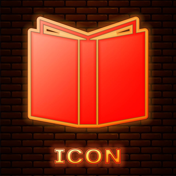 Lumineux néon Icône de livre ouvert isolé sur fond de mur de briques. Illustration vectorielle - Vecteur, image