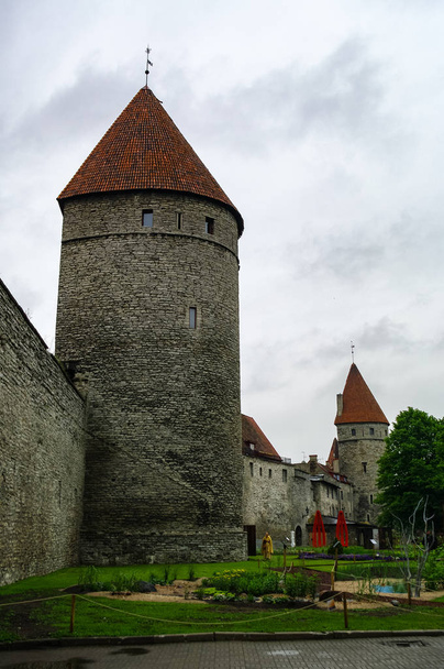 Walls of Tallinn are medieval defensive walls constructed around city of Tallinn. Rope Hill Tower (Koismae torn). Estonia - Photo, Image