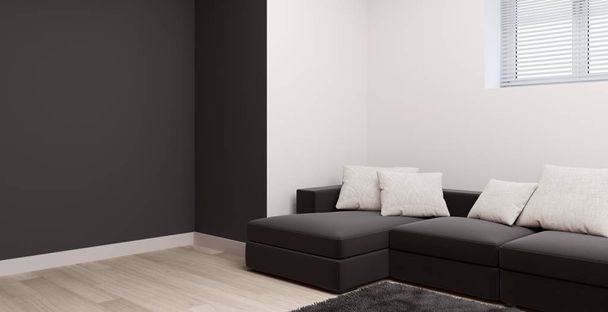 Einfaches Wohnzimmer weißer Sessel Home Interieur, sauberes modernes Wohndesign Hintergrund, 3D-Rendering, skandinavischen Design-Stil. - Foto, Bild