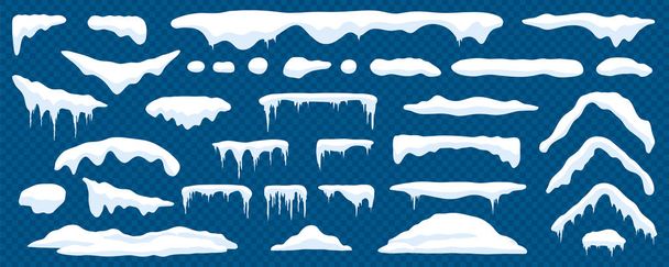 Vector cartoon sneeuwkappen en dak bevroren ijspegels - Vector, afbeelding