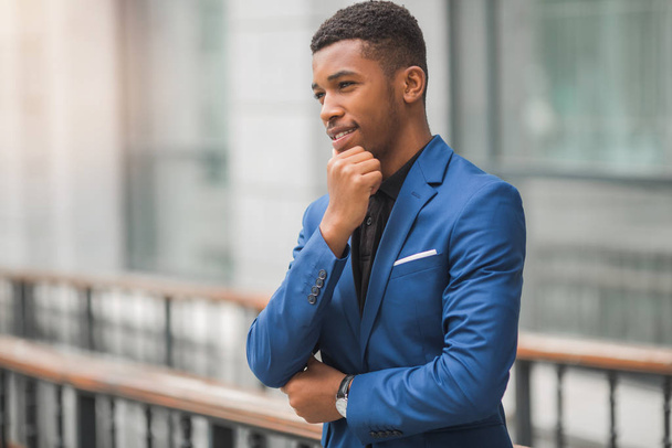 handsome young african man in a blue jacket - Photo, image