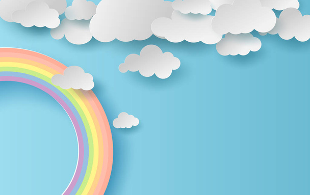 3D illustration summer season landscape with a rainbow on blue - Vektor, obrázek