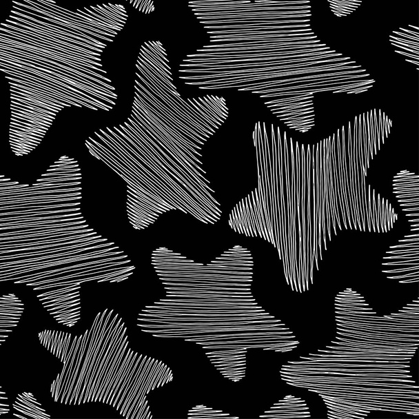 White stars in the form of a sketch on a black background - Vektor, obrázek