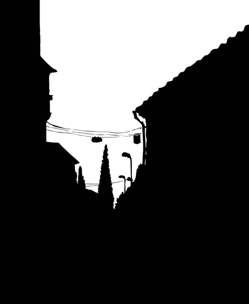 Narrow street of the old city. Vector drawing - Vector, Image