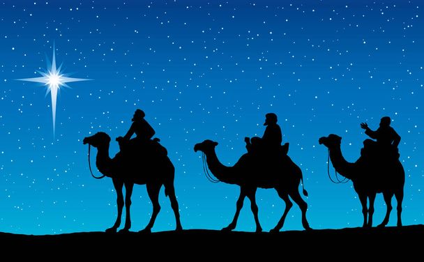 Három bölcs királyok követően a Betlehemi csillag. Vektoros illustratio - Vektor, kép