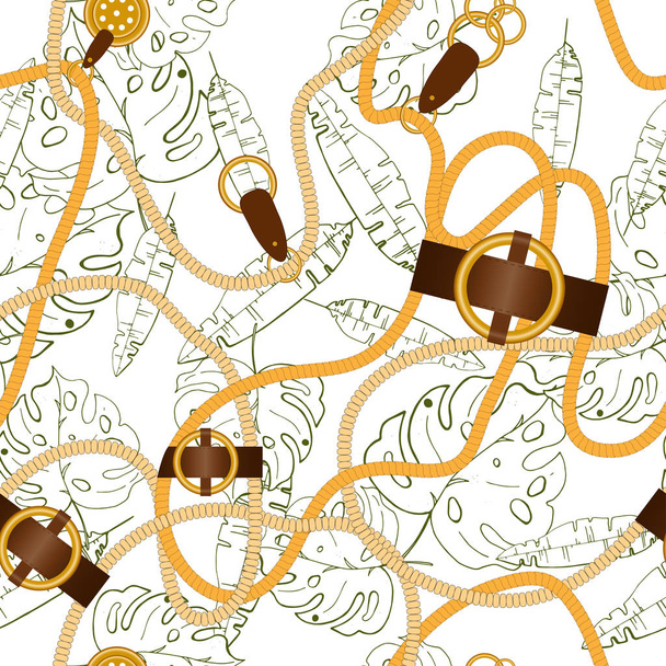 Vintage gold jewelry of necklace and rustic ropes, tassels  - Vector, imagen