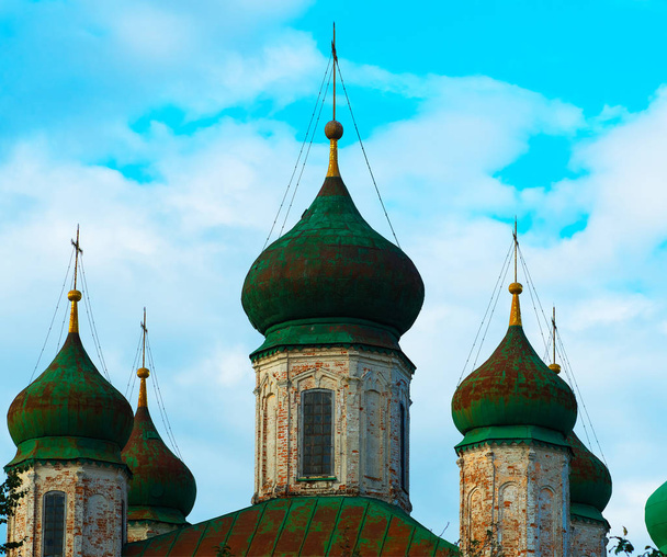 Church with green domes architecture background - Foto, imagen