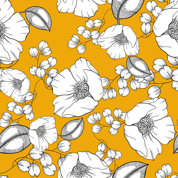  Gold botany pattern vector illustration of painted small floral print - Vektori, kuva