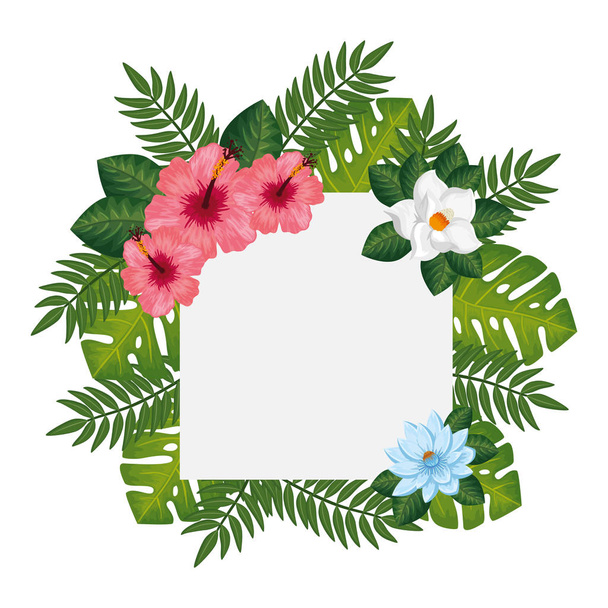 marco de flores con hojas icono aislado
 - Vector, Imagen