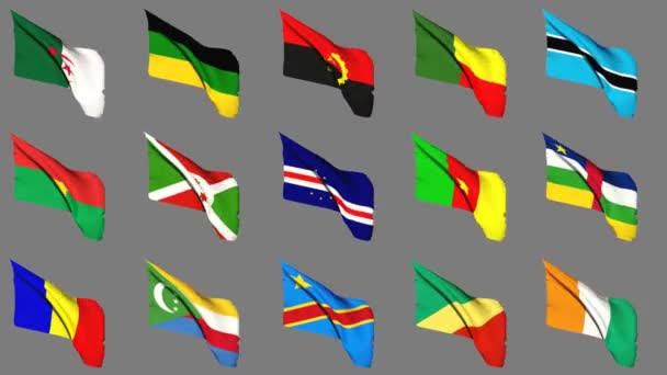 Flags of Africa part 1 of 4 Seamless Loop, Matte Channel - Footage, Video