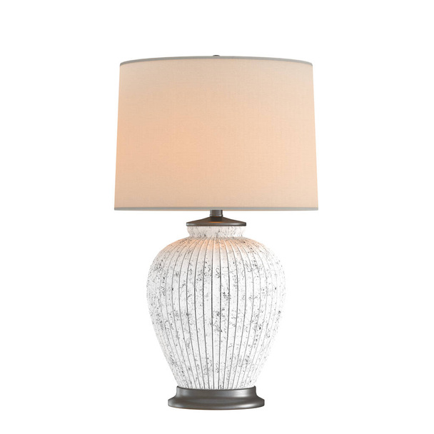 Decorative table lamp with a light pink lampshade on an isolated background. 3d rendering - 写真・画像