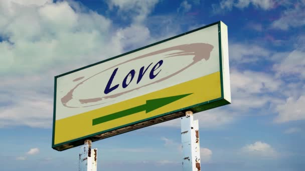 Straßenschild weist den Weg zur Liebe - Filmmaterial, Video