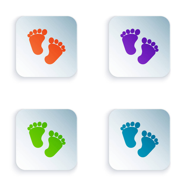 白い背景に隔離された色の赤ちゃんの足跡アイコン。赤ちゃんの足のサイン正方形のボタンにアイコンを設定します。ベクターイラスト - ベクター画像