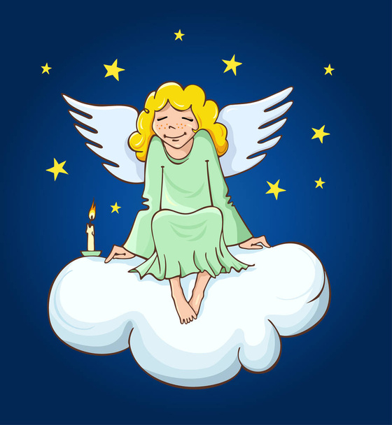 Cute angel. Happy angel sits on a cloud christmas collection. - Vektor, kép