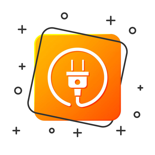 White Electric plug icon isolated on white background. Concept of connection and disconnection of the electricity. Orange square button. Vector Illustration - Vector, Image