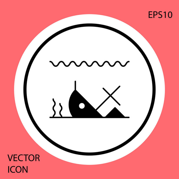 Black Sunken ship at the bottom of the sea icon isolated on red background. White circle button. Vector Illustration - Vector, Image