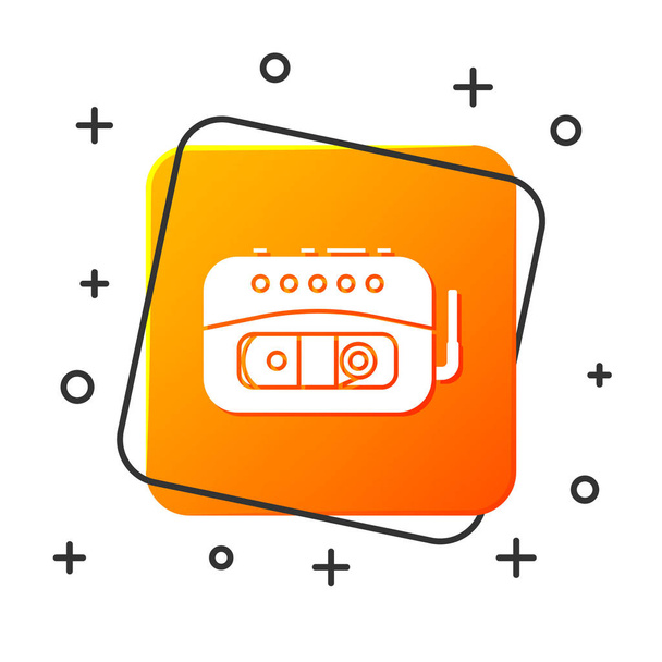 Icona del lettore nastro White Music isolata su sfondo bianco. Dispositivo musicale portatile. Pulsante quadrato arancione. Illustrazione vettoriale
 - Vettoriali, immagini