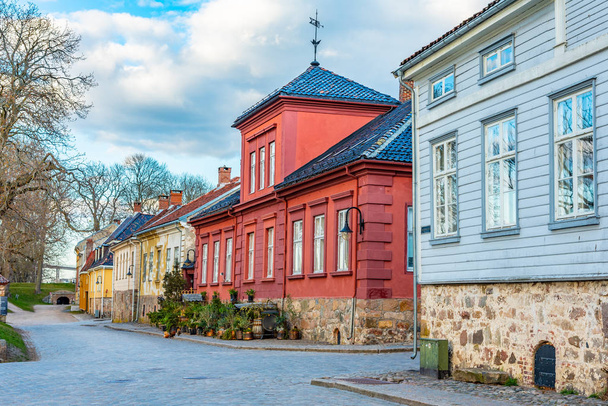 Typical brick houses in the old town of Fredrikstad in Norway - Foto, afbeelding