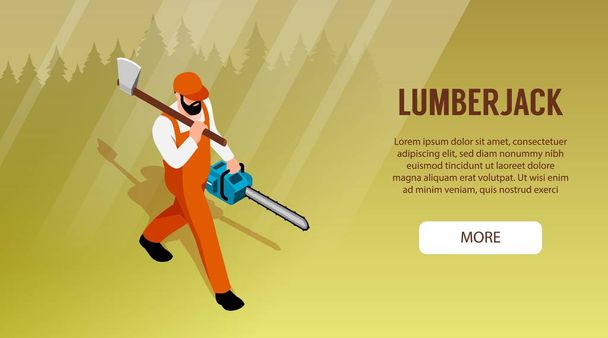 Isometric Lumberjack Horizontal Banner  - Вектор, зображення