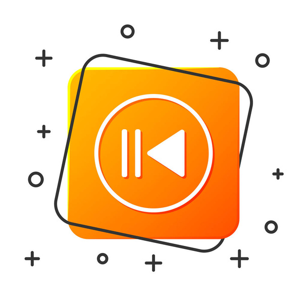 Ícone de rebobinagem branco isolado no fundo branco. Botão quadrado laranja. Ilustração vetorial
 - Vetor, Imagem