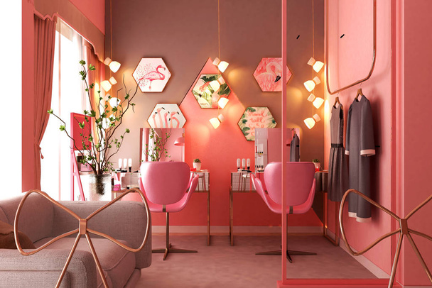 Kauneus ja kylpylä keskus Pink Color Design. 3d-renderointi
. - Valokuva, kuva