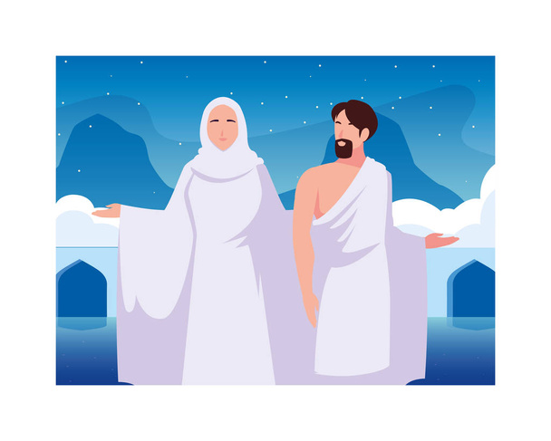 coppia di persone pellegrini hajj, giorno di Dhul Hijjah
 - Vettoriali, immagini