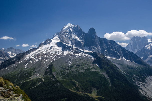 Landscapes across Chamonix valley in France, wonderful view of the top of Petit Drew - Fotoğraf, Görsel
