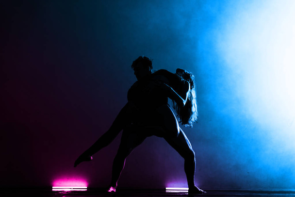 Ballet performed by a pair of dance artists wearing black tights - Φωτογραφία, εικόνα