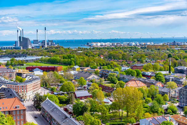 Aerial view of the Christiania neighborhood in Copenhagen, Denma - Fotoğraf, Görsel