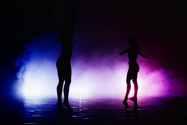 Um par de garotas pares de silhueta praticando balé moderno - Foto, Imagem