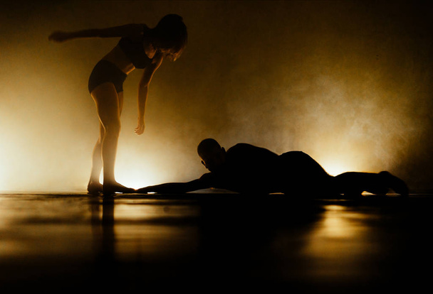 Graceful modern ballet dancers dancing in the studio - Фото, изображение