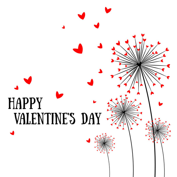 card happy valentine's day. Beautiful dandelion. abstract flower of heart on white background. Love Dandelion. - Διάνυσμα, εικόνα