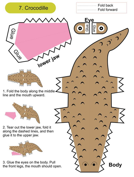 Origami 3D skládací papírová dětská karta s krokodýlem - Vektor, obrázek