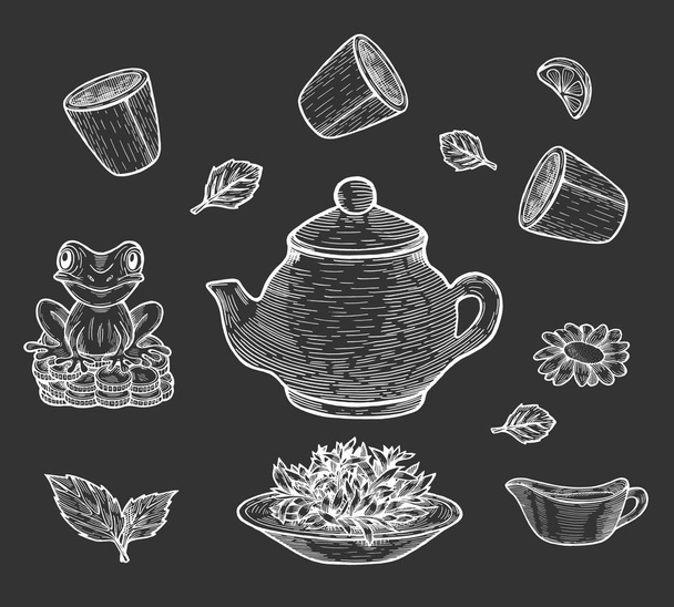 ilustración de la ceremonia del té chino sobre fondo negro
. - Vector, imagen