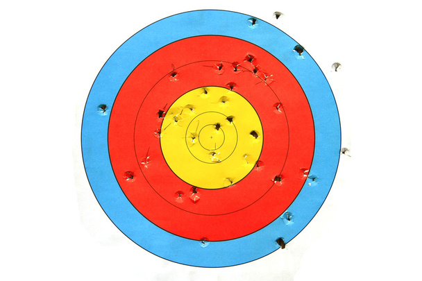practice target used for shooting with bullet holes in it. - Photo, Image