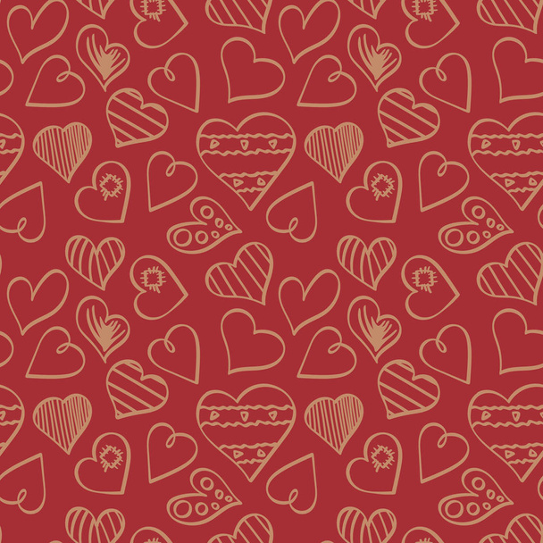 Pattern with heart shapes on red background - Vetor, Imagem
