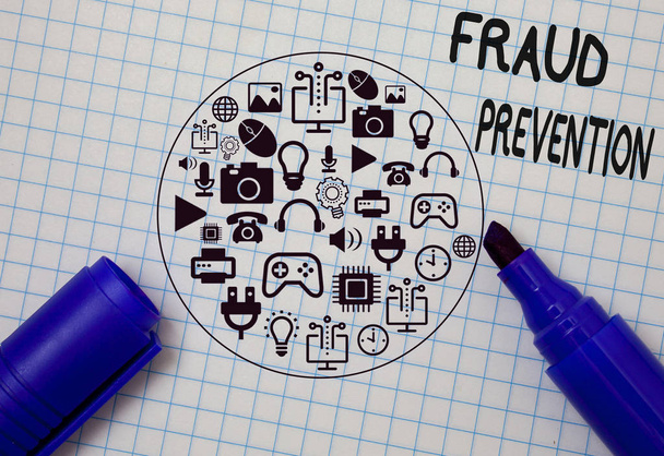 Escribir una nota que muestra la prevención del fraude. Foto de negocios mostrando el acto de detener varios tipos de fraude en Internet
. - Foto, Imagen
