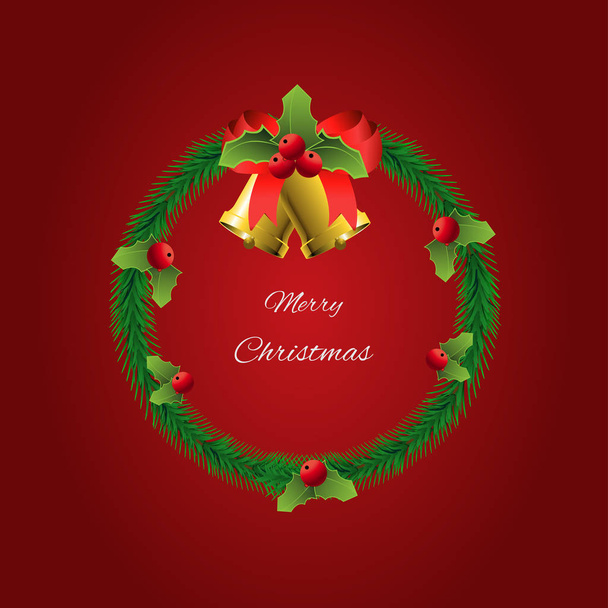 Buon Natale. Ciao. Ghirlanda natalizia con decorazioni su dorso rosso
 - Vettoriali, immagini