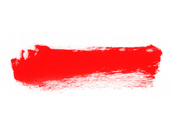Czerwona linia farby odizolowana na białym. Czerwona szczotka - Zdjęcie, obraz