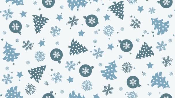 Noel ağaçları, kar taneleri ve Noel baloları ile Noel arkaplan deseni - Video, Çekim