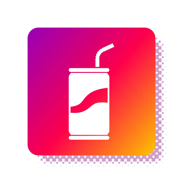 Weiße Getränkedose mit Trinkhalm-Symbol isoliert auf weißem Hintergrund. Quadratische Farbtaste. Vektorillustration - Vektor, Bild