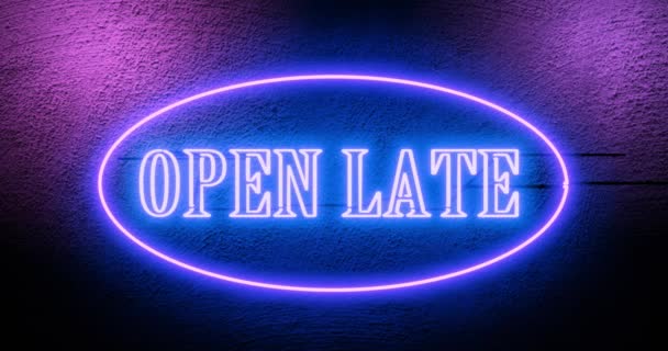 Otevřít pozdní znamení znamená 24-hodinová služba vždy otevřeno po celý den. Help desk nebo komerční prostory pro podporu a pomoc - 4k - Záběry, video